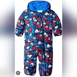 Columbia Snuggly Bunny Bunting Snowsuit Baby Boy 3-6M Blue Fleece Hood Insulated